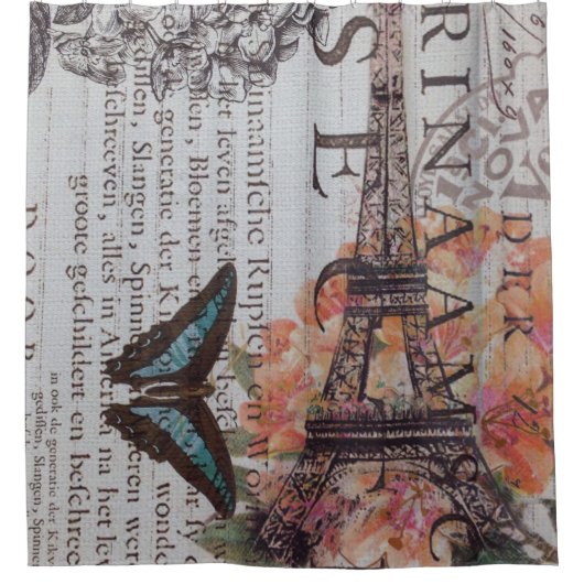 krantenscripts Parijs eiffeltoren Douchegordijn (Voorkant)
