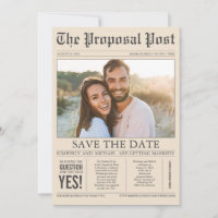 Krantenstijl Cream Brown Save the Date Photo