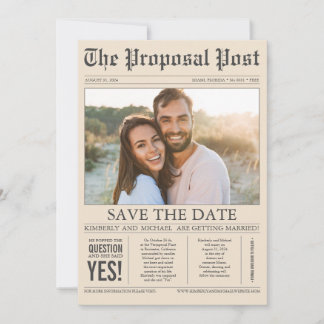 Krantenstijl Cream Brown Save the Date Photo