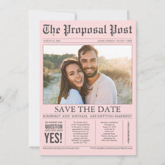 Krantenstijl Fun Pink Save the Date Foto