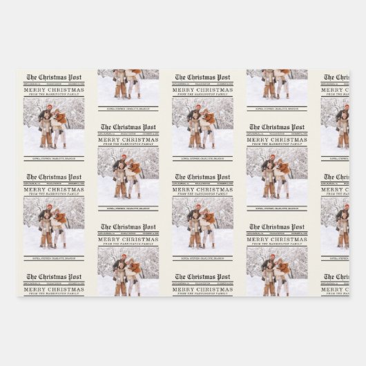 Krantenstijl kerstgroet inpakpapier vel (Voorkant)