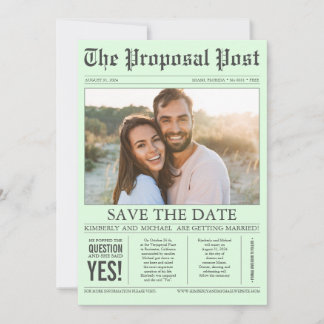 Krantenstijl Mint Green Save the Date Photo