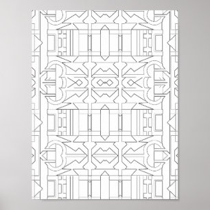Kras geometrisch Deco-tegelpatroon Lijnkunst ontwe Poster