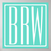 Kras Modern 3 Initiaal Monogram | Wit Op Aqua