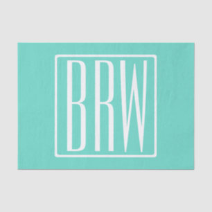 Kras Modern 3 Initiaal Monogram Wit Op Aqua Tissuepapier