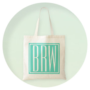 Kras Modern 3 Initiaal Monogram Wit Op Aqua Tote Bag