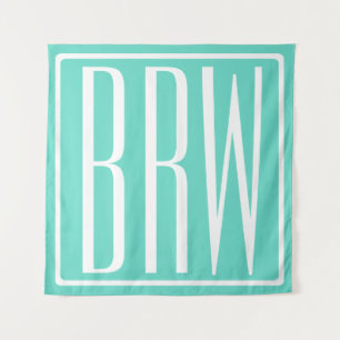Kras Modern 3 Initiaal Monogram Wit Op Aqua Wandkleed