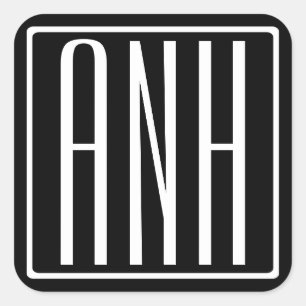 Kras Modern 3 Initiaal Monogram   Wit Op Zwart Vierkante Sticker