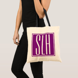 Kras Modern 3 Initiaal Monogram Wit & Paars Tote Bag
