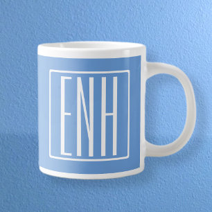 Kras Modern 3 Initiaal Monogram Zachte Blauwe Extra Grote Beker