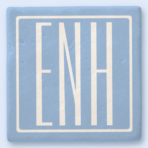 Kras Modern 3 Initiaal Monogram Zachte Blauwe Stenen Onderzetter