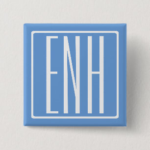 Kras Modern 3 Initiaal Monogram Zachte Blauwe Vierkante Button 5,1 Cm
