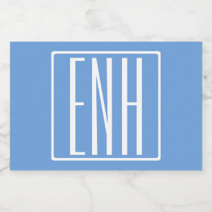 Kras Modern 3 Initiaal Monogram Zachte Blauwe Voedselcontainer Etiket