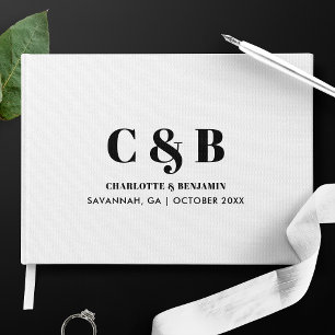 Kras Modern Minimalistisch Witte Monogram Trouwfee Gastenboek