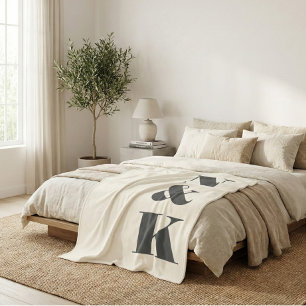 Kras Moderne Monogram Eerste Letters Zwart Crème N Fleece Deken