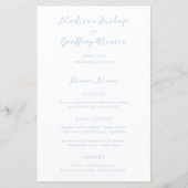 Kras script poederblauw elegant trouwmenu (Voorkant)