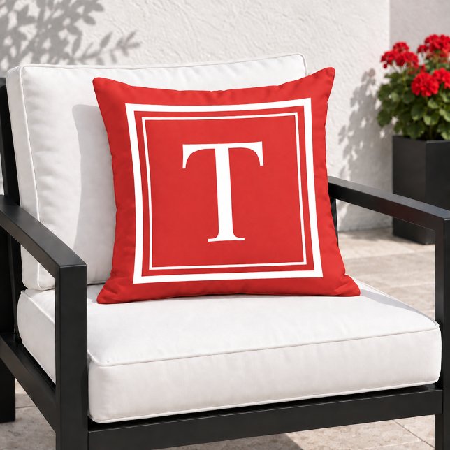 Kras Wit Vierkant Frame Monogram Buitenkussen (Creator heeft geüpload)