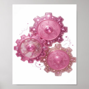 Kras Zilver ROZE TANDWIELMACHINE Afdruk Poster
