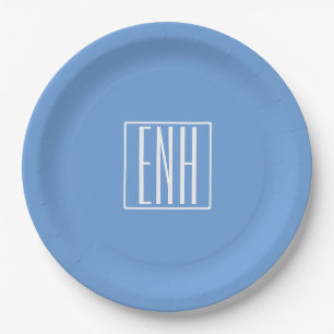 Krasmodern 3 Initiaal Monogram Zachte Blauwe Papieren Bordje