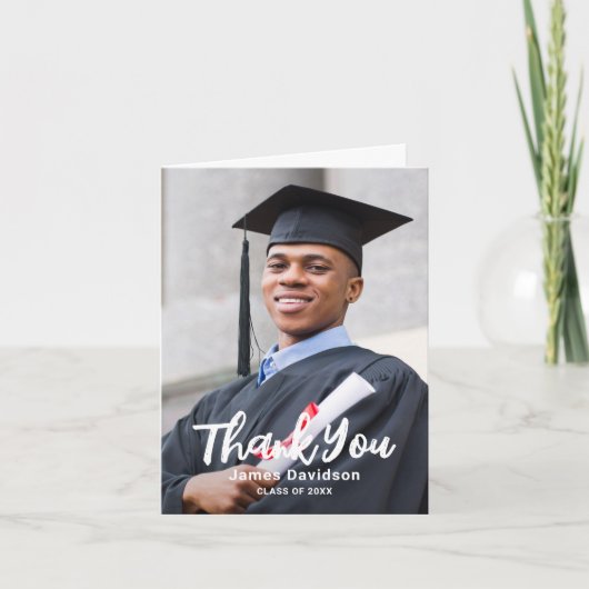 Krass script afstudeerfoto met borstellettering bedankkaart (Voorkant)