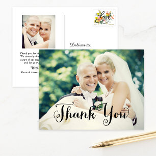 Krasse Bloemrijke Dankjewel Huwelijksfoto Briefkaart