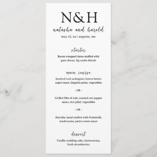 Krasse Monogram Zwart en Wit Moderne Trouw Menu
