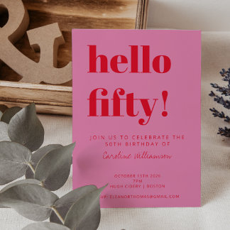 Krasse typografie Roze Rood Moderne 50ste verjaard Kaart