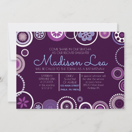 KRAZY POLKA DOT Bat mitzvah Invitation Violet (Devant)