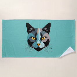 Kreative Katzenkopf Illustration Strandlaken