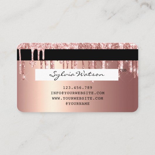 Kredietkaart met styreen Roos Gold Glitter-schijve Visitekaartje (Achterkant)