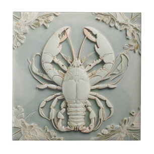 Kreeft Art Nouveau Faux Relief Mint Pastel Tegeltje