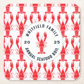 Kreeft Bakken Patroon Zeevruchten Koken Vierkante Kartonnen Onderzetter (Voorkant)