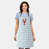 Kreeft Blauw Gingham Pattern Over Schort (Gedragen)