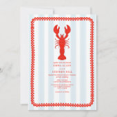 Kreeft Blue Stripe Checkerboard Nautische bruiloft Kaart (Voorkant)