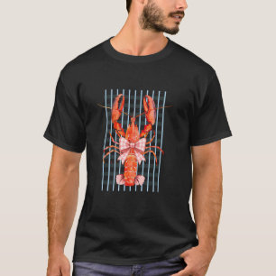Kreeft Bowtie Geruit Patroon Nautische Stijl T-shirt