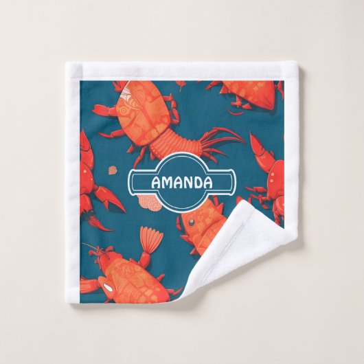 Kreeft Geometrisch Kleurrijk Gepersonaliseerd Patr Bad Handdoek (Wasdoekje)
