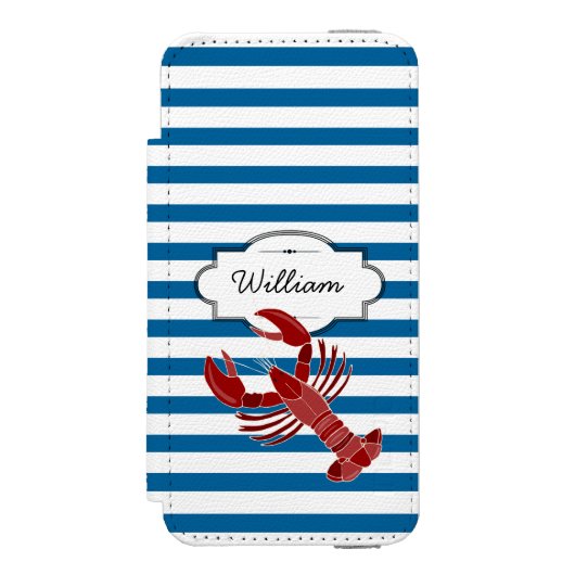 Kreeft gepersonaliseerde blauw-witte streep incipio iPhone portemonnee hoesje (Voorkant Agenda)