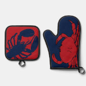 Kreeft Krab Seafood Chef Keuken Ovenwant & Pannenlap Set (Voorkant)