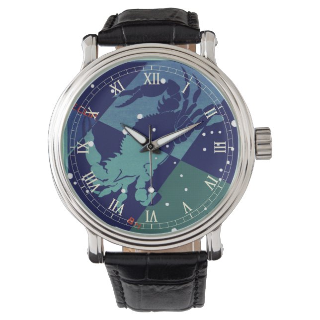 Kreeft Krab Sterrenbeeld Vintage Zodiac Astrologie Horloge (Voorkant)