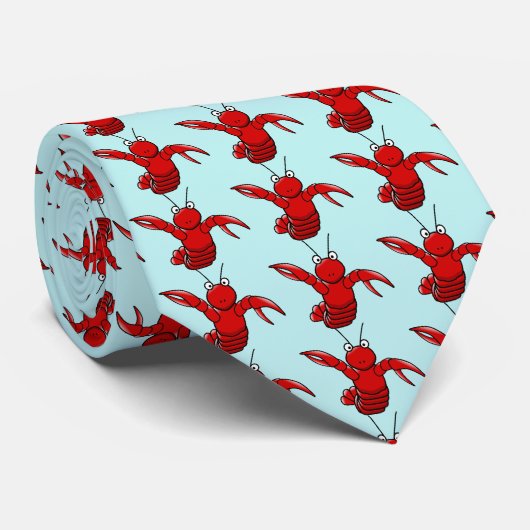 kreeft met blauwe zee achtergrond. Klein patroon Stropdas (Opgerold)