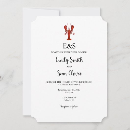 Kreeft nautische bruiloft monogram blauwe streep kaart (Voorkant)