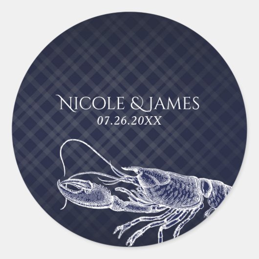 kreeft navy blauw elegante chique partij gunst ronde sticker (Voorkant)