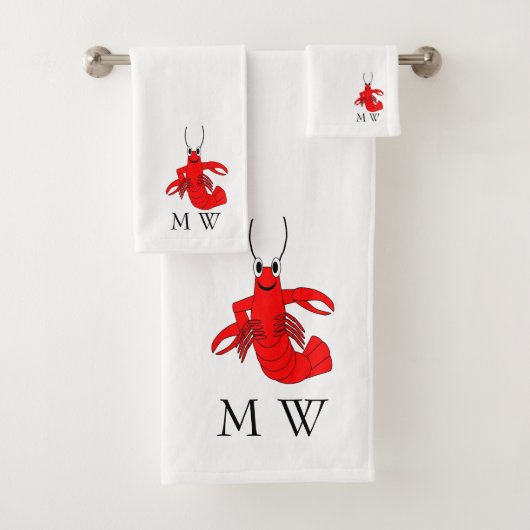Kreeft ontwerp monogram bad handdoek (Insitu)