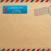 Kreeft rood blauw zee retouradres etiket