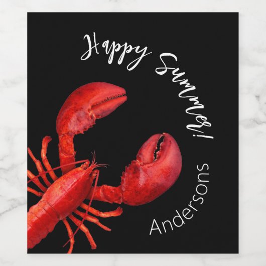 Kreeft rood zwart gelukkig zomer naam wijn etiket (Enkel label)