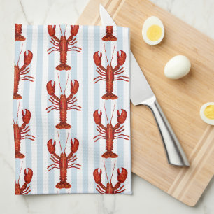 Kreeft schilderij nautisch blauw streep kust theedoek