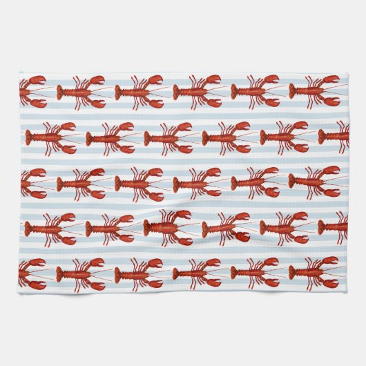 Kreeft schilderij nautisch blauw streep kust theedoek (Horizontaal)