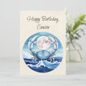 Kreeft Zodiac Waterverf Verjaardag Flat Kaart (Staand voorkant)