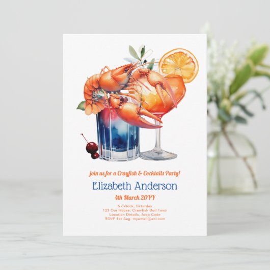 Kreeftcocktailfeest Kreeft en drankjes  Kaart (Staand voorkant)