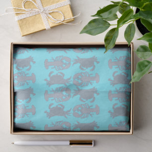 Kreeften Krabben Patroon Blauwe Tissue Papier